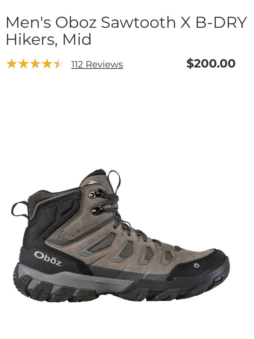 Oboz Sawtooth X B-DRY Mid Hiking Boots for Men — Gray/Black